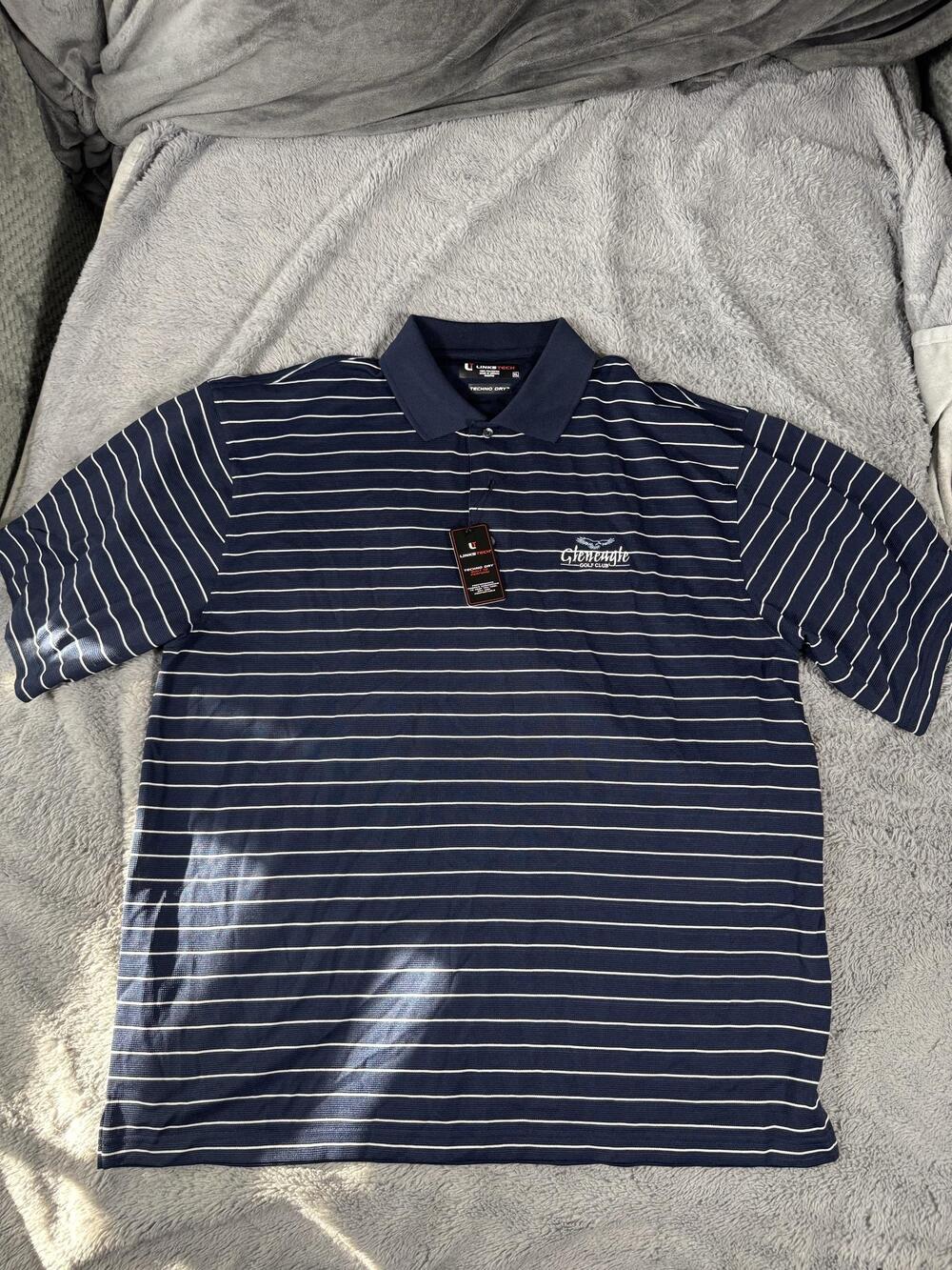 LinksTech Golf Polo Shirt Mens XL Blue Stripe Short Sleeve Techno Dry GlenEagle